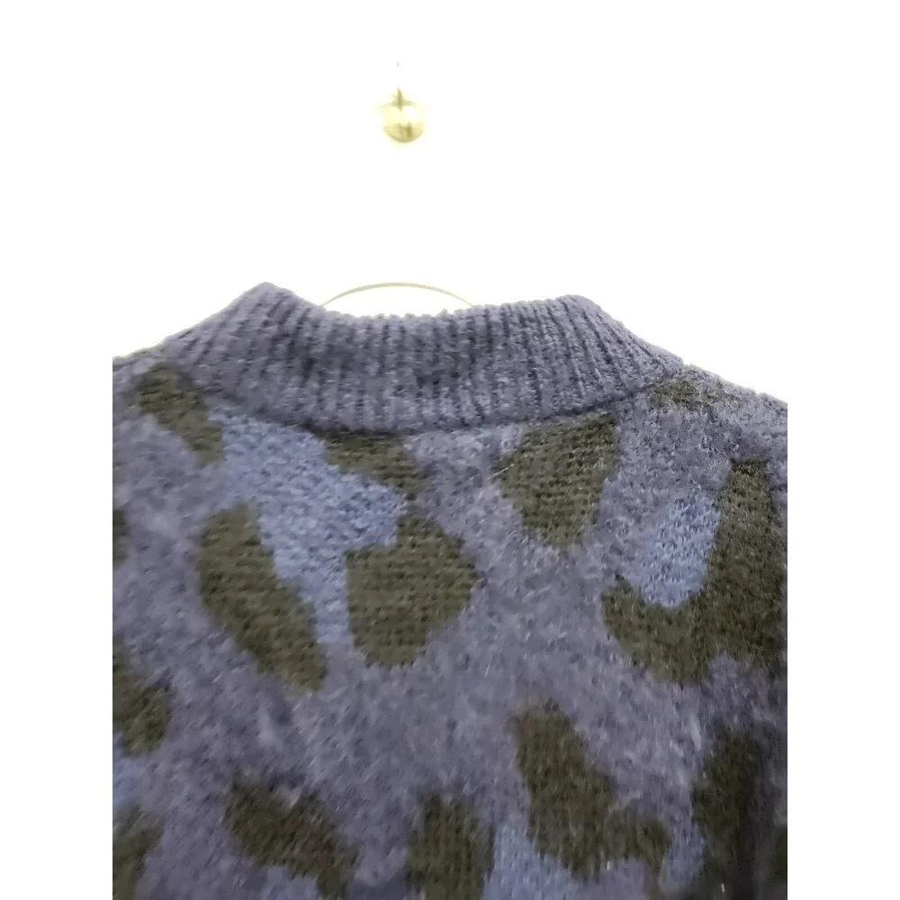 Kate Spade Womens‎ Sweater Medium Blue Black Leopard Alpaca Wool Thick Pullover
